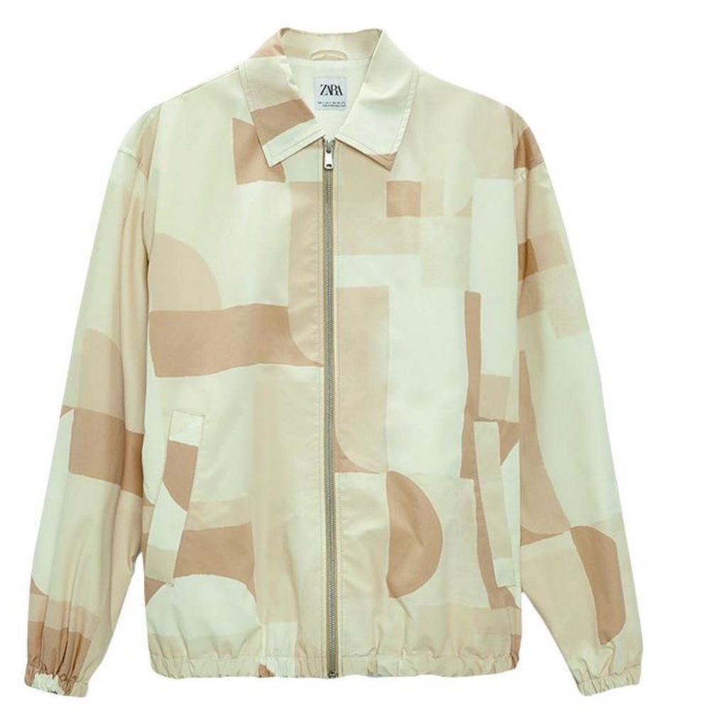 Women’s Zara Cream And White  Camo Bomber Jacket Oversized Zip-up Summer Size XL